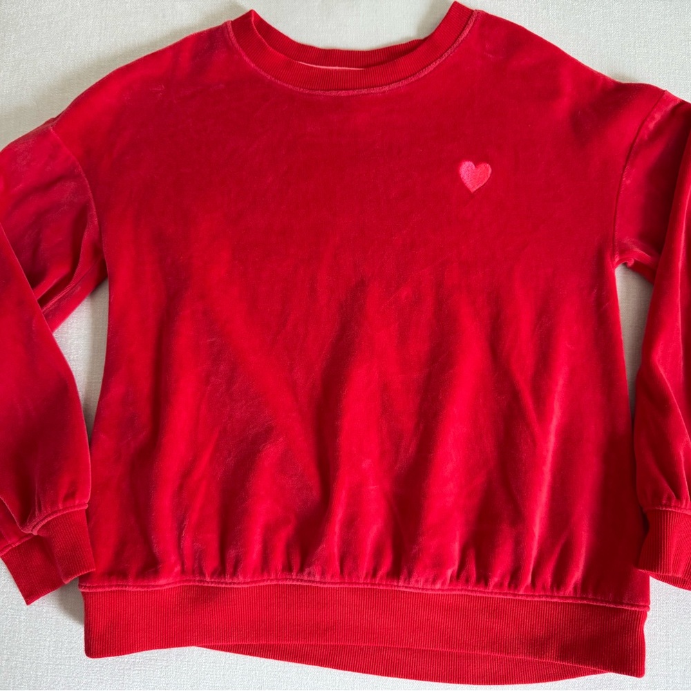 Cat & Jack Red Velour Heart Sweatshirt – Girls L (10/12) Valentine’s Day